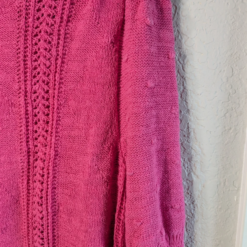 J. Crew Knit Crochet Sweater L Short Sleeve Pink L Knot Detail Excellent Barbie